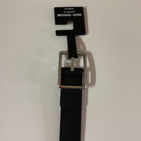 NWT Michael Kors 31MM Swivel RVS rectangle buckle leather Belt black size multi - Picture 8 of 9